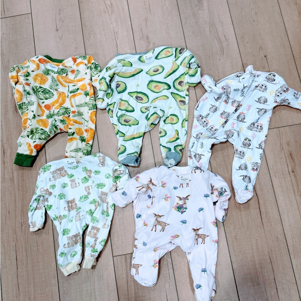 Newborn footed and not footed zippered Colorful Animal, Avocado & Banana Pajamas